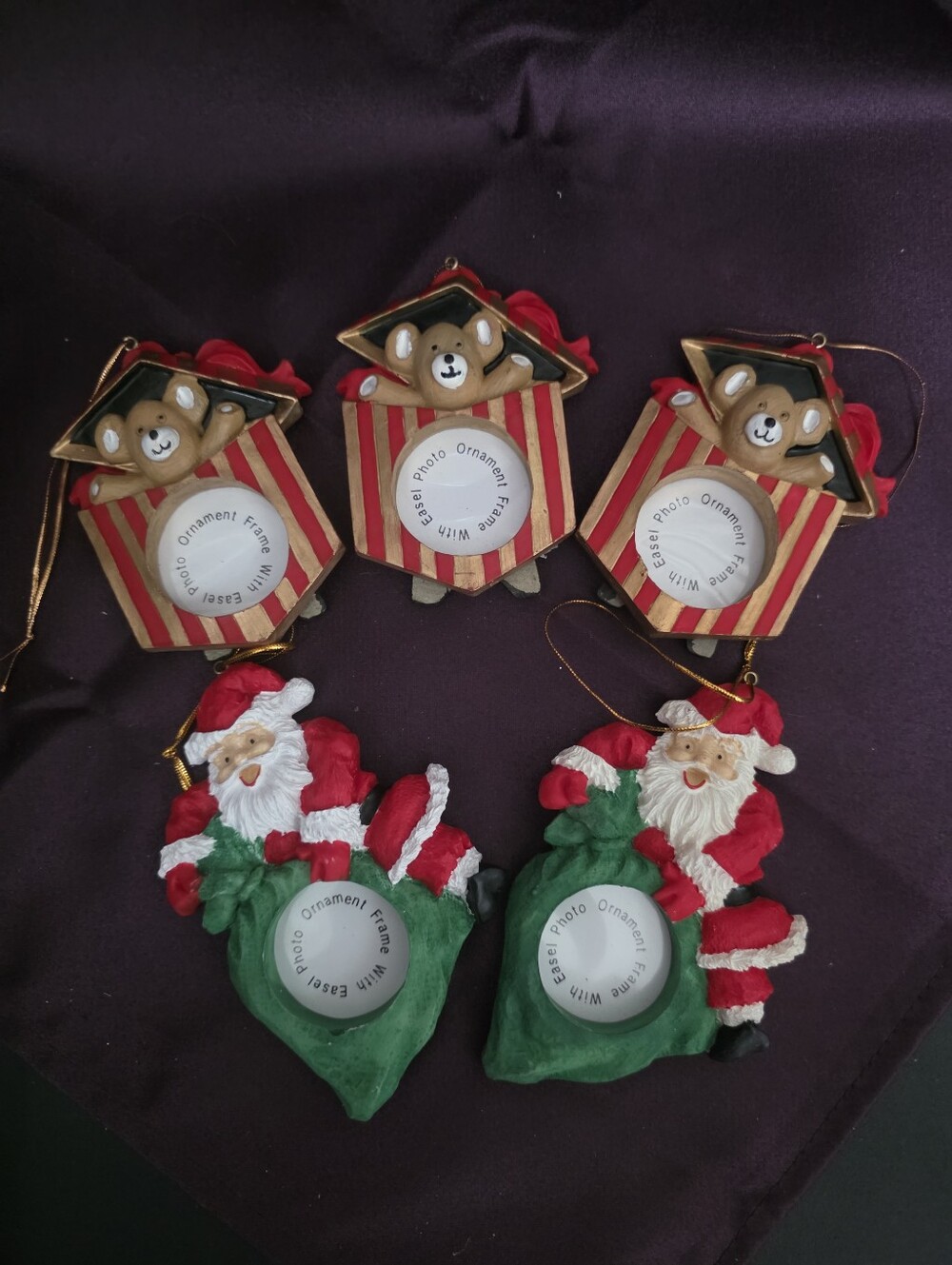 Set of 5 Christmas Picture Frame Ornaments Hand-Painted NWT